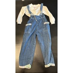 Vtg Popsicle Girls Denim Overall Suspenders W/ Blouse‎ *Size 6